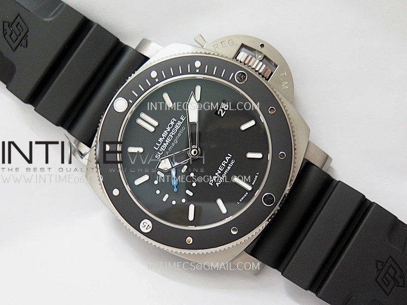 PAM1389 Titanium Submersible Black Ceramic Bezel VSF 1:1 Best Edition Black Dial On Black Rubber Strap P.9010 Clone